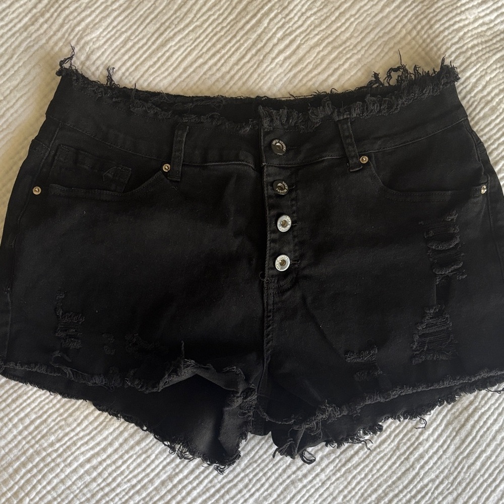 Black Distressed Women Shorts